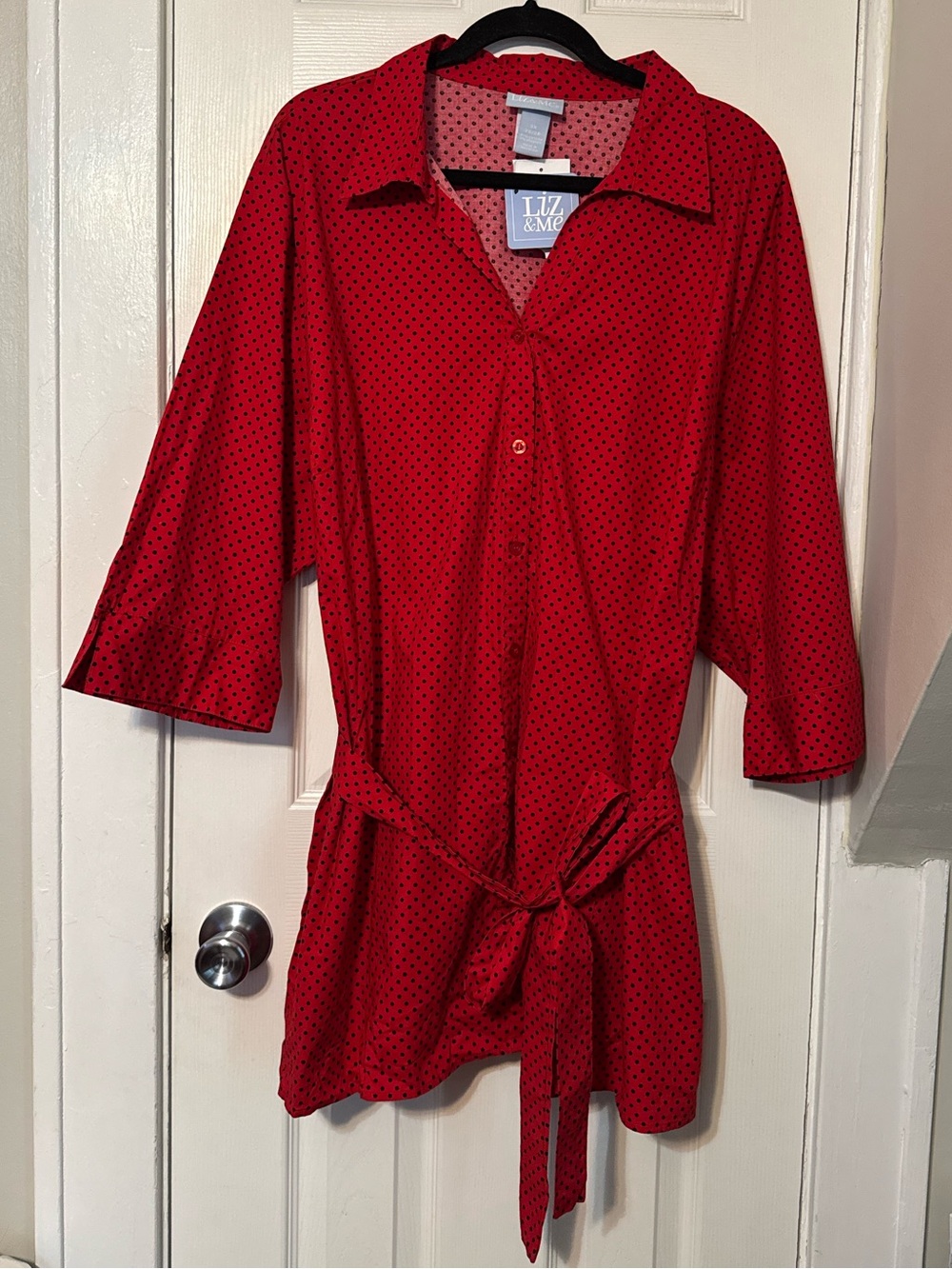 Liz & Me Red Mini Dress with Black Polka Dots 3X